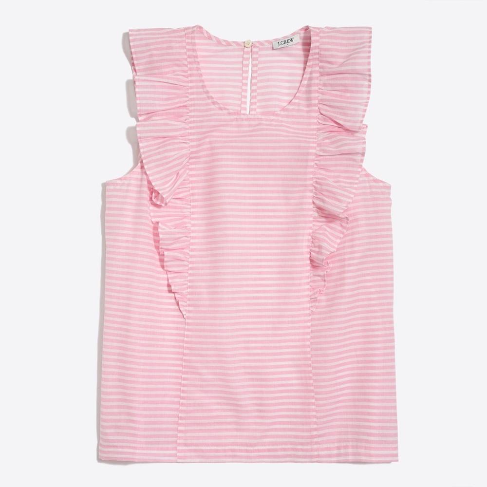 J. Crew Pink Striped Ruffle Blouse - Picture 2 of 10